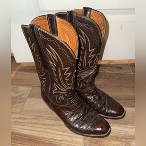 Lucchese Brown Boots Full OSTRICH QUILL Exotic Cowboy Western